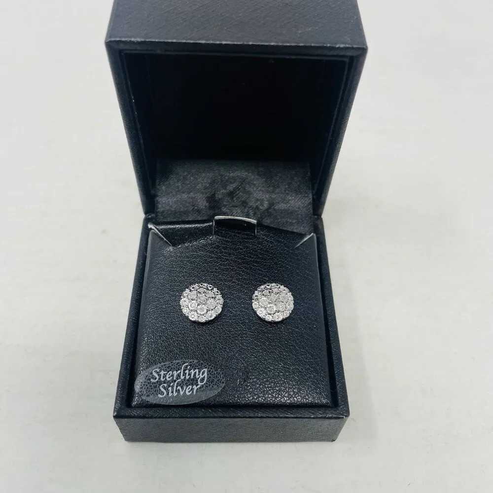Diamond Cluster Button Stud Earrings 1/10 ct. t.w. in Sterling Silver $170 Value